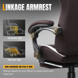 Luckracer Fabric Gaming Chair, Ergonomic Computer Chair With Footrest Lumbar Support Heavy Duty Svivel Office Desk Chairs, Brown - thumbnail 6