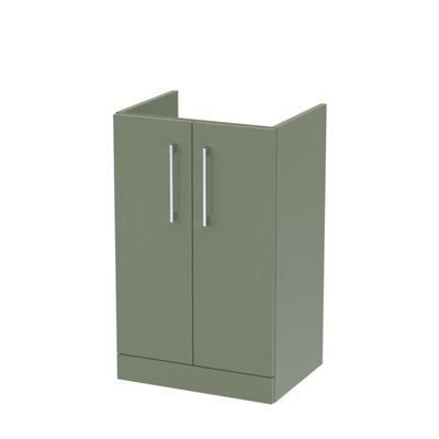 Nuie Hudson Reed Arno Floor Standing Vanity Unit, Durable 2 Soft Close Door Bathroom Sink Vanity Unit With Shelf In Satin Green, 500mm - image 1