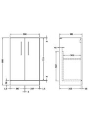Nuie Hudson Reed Arno Floor Standing Vanity Unit, Durable 2 Soft Close Door Bathroom Sink Vanity Unit With Shelf In Satin Green, 500mm - thumbnail 2