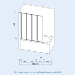 800 X 1400 mm 4 Fold Door Bath Shower Screen Black Frame - thumbnail 2