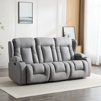 More4Homes Caesar 3 Seater Grey Technology Fabric Modern Manual Recliner Sofa - image 1