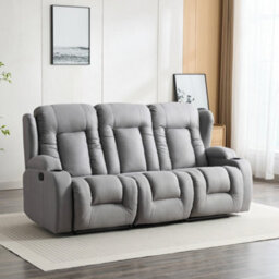 More4Homes Caesar 3 Seater Grey Technology Fabric Modern Manual Recliner Sofa - thumbnail 1