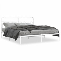 Berkfield Metal Bed Frame Without Mattress With Headboard White 160X200Cm - thumbnail 2