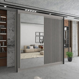 Sliding Wardrobes 4 u LTD Sliding Wardrobes 4U Modern Clay Double Sliding Mirror Door Wardrobe With Black Strips & Led Light 203Cm - thumbnail 1