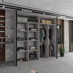 Sliding Wardrobes 4 u LTD Sliding Wardrobes 4U Modern Clay Double Sliding Mirror Door Wardrobe With Black Strips & Led Light 203Cm - thumbnail 3