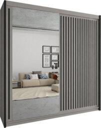 Sliding Wardrobes 4 u LTD Sliding Wardrobes 4U Modern Clay Double Sliding Mirror Door Wardrobe With Black Strips & Led Light 203Cm - thumbnail 2