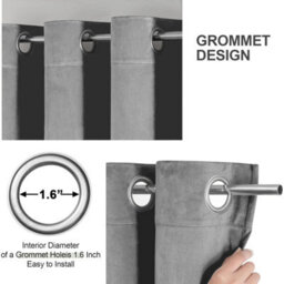 Aspire Homeware Grey Velvet Curtain Room Darkening Blackout Eyelet Curtain Pair (W) 168Cm X (D)228Cm With Tie Back Pair - thumbnail 8