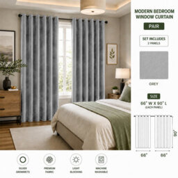 Aspire Homeware Grey Velvet Curtain Room Darkening Blackout Eyelet Curtain Pair (W) 168Cm X (D)228Cm With Tie Back Pair - thumbnail 9