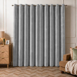 Aspire Homeware Grey Velvet Curtain Room Darkening Blackout Eyelet Curtain Pair (W) 168Cm X (D)228Cm With Tie Back Pair - thumbnail 7
