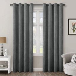 Aspire Homeware Grey Velvet Curtain Room Darkening Blackout Eyelet Curtain Pair (W) 168Cm X (D)228Cm With Tie Back Pair