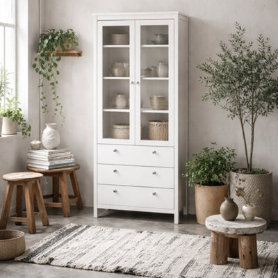 Wyld Haus Gossmere White Display Cabinet 2 Glass Doors 3 Drawers Matt Finish - image 1