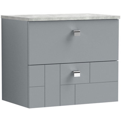 Nuie Blocks 600mm Wall-Hung Vanity Unit With Grey Laminate Worktop - Satin Grey - image 1