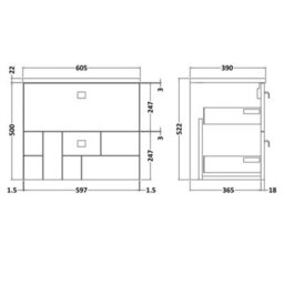 Nuie Blocks 600mm Wall-Hung Vanity Unit With Grey Laminate Worktop - Satin Grey - thumbnail 4