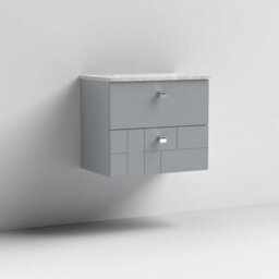 Nuie Blocks 600mm Wall-Hung Vanity Unit With Grey Laminate Worktop - Satin Grey - thumbnail 2