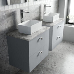 Nuie Blocks 600mm Wall-Hung Vanity Unit With Grey Laminate Worktop - Satin Grey - thumbnail 3