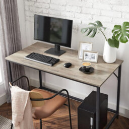 Songmics Industrial Study Desk, Contemporary Home Office Workstation With Metal Base, Greige And Black - thumbnail 4