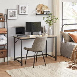 Songmics Industrial Study Desk, Contemporary Home Office Workstation With Metal Base, Greige And Black - thumbnail 3
