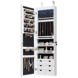 Costway Jewelry Cabinet 5 Led Lights  Wall/door Mounted Jewelry Armoire W/ Mirror - thumbnail 1