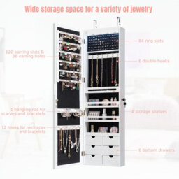 Costway Jewelry Cabinet 5 Led Lights  Wall/door Mounted Jewelry Armoire W/ Mirror - thumbnail 8