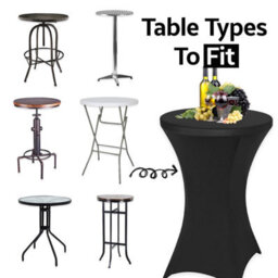 "Neel Blue 32""x43"" Spandex Cocktail Tablecloth, Round Fitted Stretch Table Cover, Black - 2Pcs" - thumbnail 6