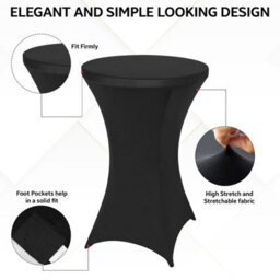 "Neel Blue 32""x43"" Spandex Cocktail Tablecloth, Round Fitted Stretch Table Cover, Black - 2Pcs" - thumbnail 3