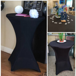 "Neel Blue 32""x43"" Spandex Cocktail Tablecloth, Round Fitted Stretch Table Cover, Black - 2Pcs" - thumbnail 7