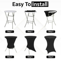 "Neel Blue 32""x43"" Spandex Cocktail Tablecloth, Round Fitted Stretch Table Cover, Black - 2Pcs" - thumbnail 4