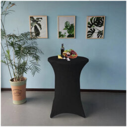 "Neel Blue 32""x43"" Spandex Cocktail Tablecloth, Round Fitted Stretch Table Cover, Black - 2Pcs" - thumbnail 8