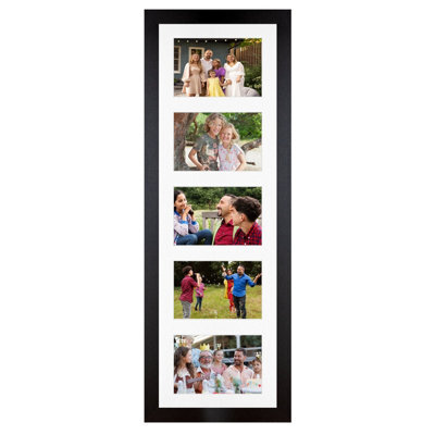 AK Frames 26X8 Matte Black Modern Multi Photo Frame With White Mount - Holds 5 Apertures (5X) 6X4 Photos - image 1