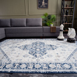 The Rugs Montana Navy Cream Oriental Area Rug And Runner Soft Durable Pet Friendly Easy To Clean Living Room Bedroom 4010 - thumbnail 6