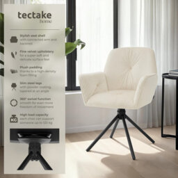 Tectake Set Of 2 Swivel Chair Lenia In Upholstered Velvet Look With Thick Padding  - Velvet Cream/black - thumbnail 2