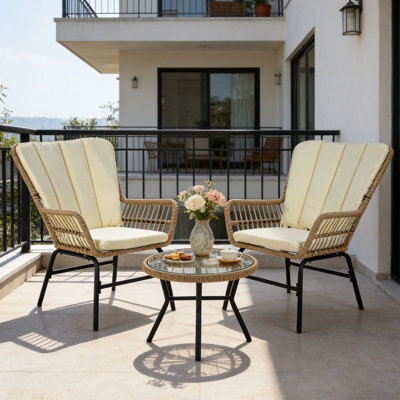 Gainoom 3 Pieces Patio Bistro Set Outdoor Pe Wicker Conversation Set With Cushions And Tempered Glass Coffee Table - image 1