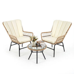 Gainoom 3 Pieces Patio Bistro Set Outdoor Pe Wicker Conversation Set With Cushions And Tempered Glass Coffee Table - thumbnail 9