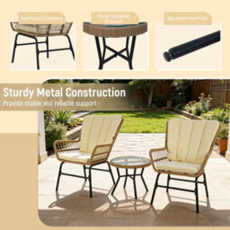 Gainoom 3 Pieces Patio Bistro Set Outdoor Pe Wicker Conversation Set With Cushions And Tempered Glass Coffee Table - thumbnail 8