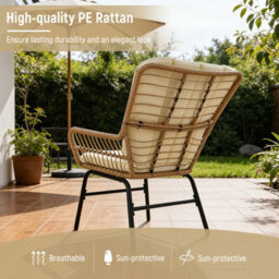 Gainoom 3 Pieces Patio Bistro Set Outdoor Pe Wicker Conversation Set With Cushions And Tempered Glass Coffee Table - thumbnail 7