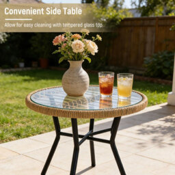 Gainoom 3 Pieces Patio Bistro Set Outdoor Pe Wicker Conversation Set With Cushions And Tempered Glass Coffee Table - thumbnail 6