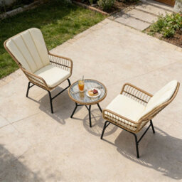 Gainoom 3 Pieces Patio Bistro Set Outdoor Pe Wicker Conversation Set With Cushions And Tempered Glass Coffee Table - thumbnail 4
