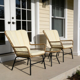 Gainoom 3 Pieces Patio Bistro Set Outdoor Pe Wicker Conversation Set With Cushions And Tempered Glass Coffee Table - thumbnail 3
