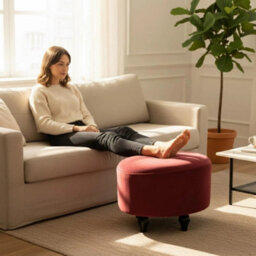 Red Oval Footstool Wood Legs 30Cm - thumbnail 5