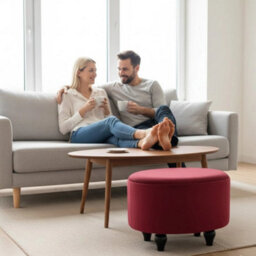 Red Oval Footstool Wood Legs 30Cm - thumbnail 4