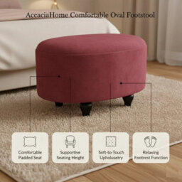 Red Oval Footstool Wood Legs 30Cm - thumbnail 3