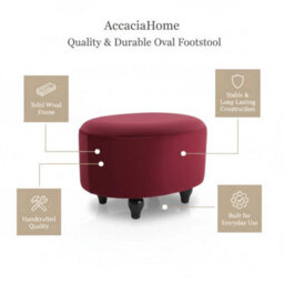 Red Oval Footstool Wood Legs 30Cm - thumbnail 2