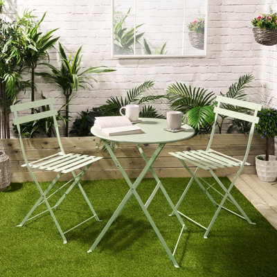 OHS Outdoor Garden Furniture Patio Bistro Set Metal Table Chair, 3 Pc - Sage - image 1