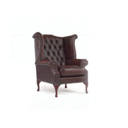 Chesterfield High Back Wing Chair Antique Brown Real Leather In Queen Anne Style - thumbnail 7