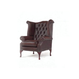 Chesterfield High Back Wing Chair Antique Brown Real Leather In Queen Anne Style - thumbnail 6