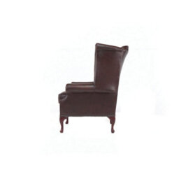 Chesterfield High Back Wing Chair Antique Brown Real Leather In Queen Anne Style - thumbnail 8