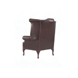 Chesterfield High Back Wing Chair Antique Brown Real Leather In Queen Anne Style - thumbnail 9