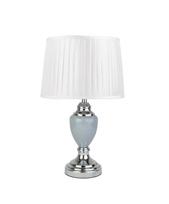 Lighting Supermarket Malham Grey Ceramic Table Lamp With Ivory Pleated Shade - Modern Grey & Silver - image 1