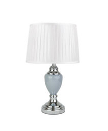 Lighting Supermarket Malham Grey Ceramic Table Lamp With Ivory Pleated Shade - Modern Grey & Silver - thumbnail 1