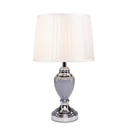 Lighting Supermarket Malham Grey Ceramic Table Lamp With Ivory Pleated Shade - Modern Grey & Silver - thumbnail 2